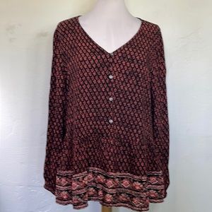 Style & Co Boho Long Sleeve Tunic Blouse  with Full Flowy Hem Size XL NWT